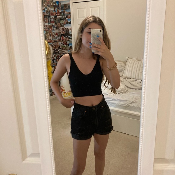 Black Ripped High Waisted Levi’s Jean Shorts